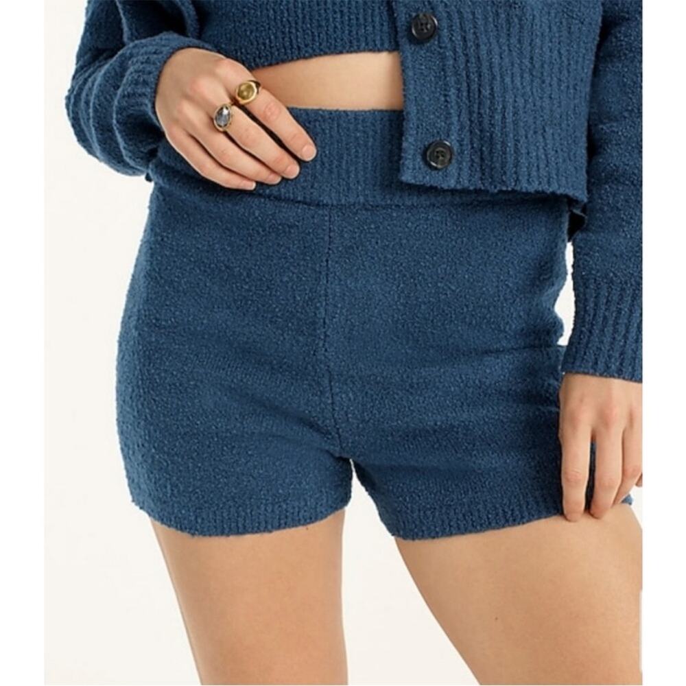 J. Crew Blue Boucle Cotton Knit Sweater Shorts High‎ Rise Loungewear Womens L